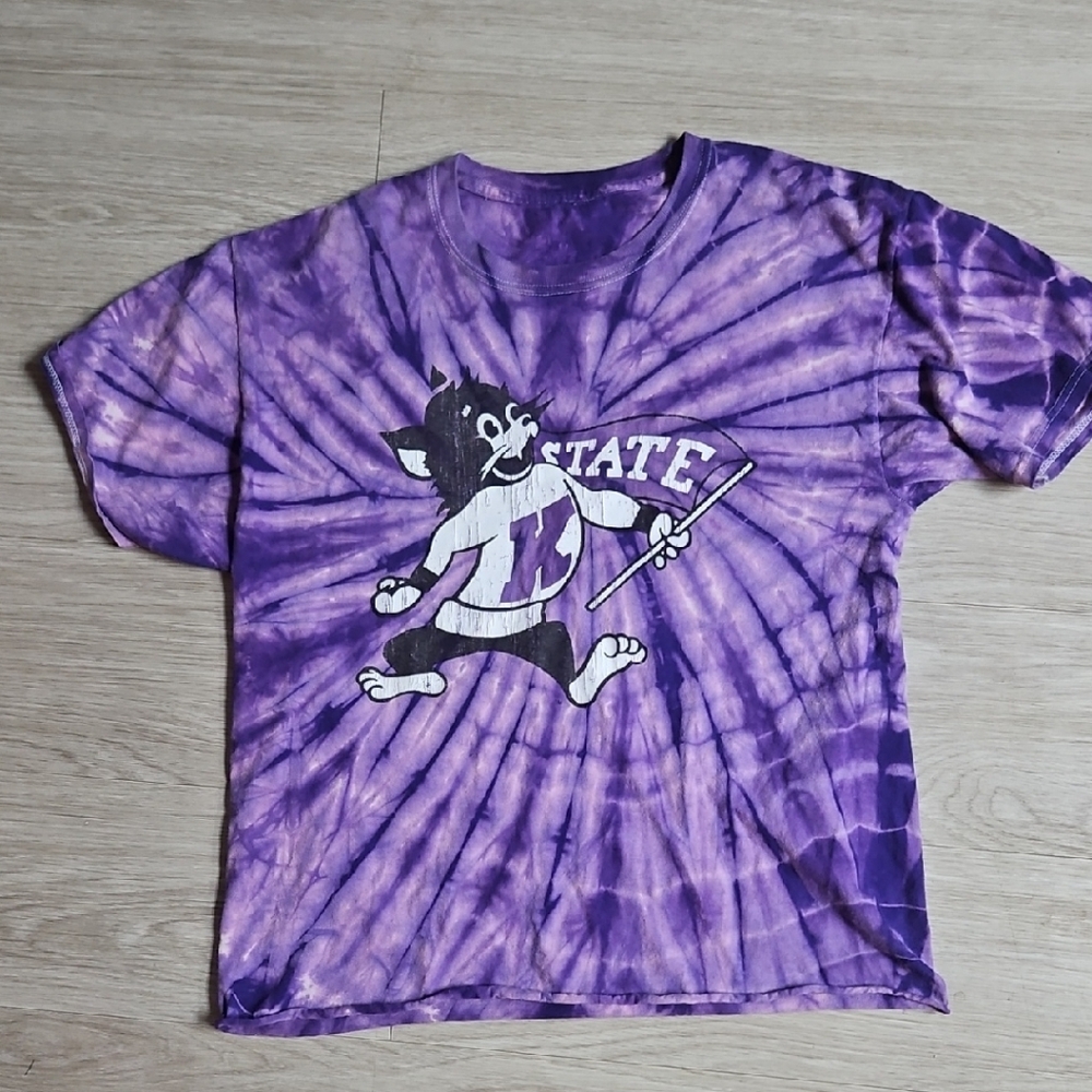 Lrg Vintage Tie-Dyed and Perfectly Cropped Kansas State T-Shirt